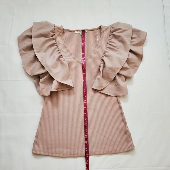 Haute Monde Women's Layered Flutter Sleeves Ribbed Blouse Blush Pink Size Medium - Picture 13 of 14